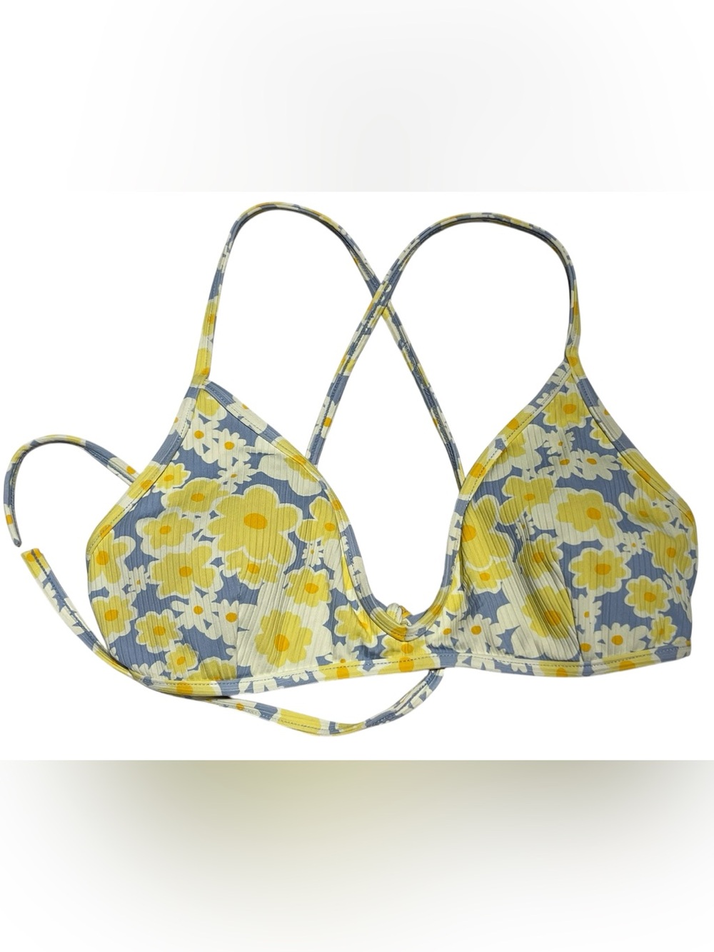 RVCA women's medium  bikini top yellow & blue floral print